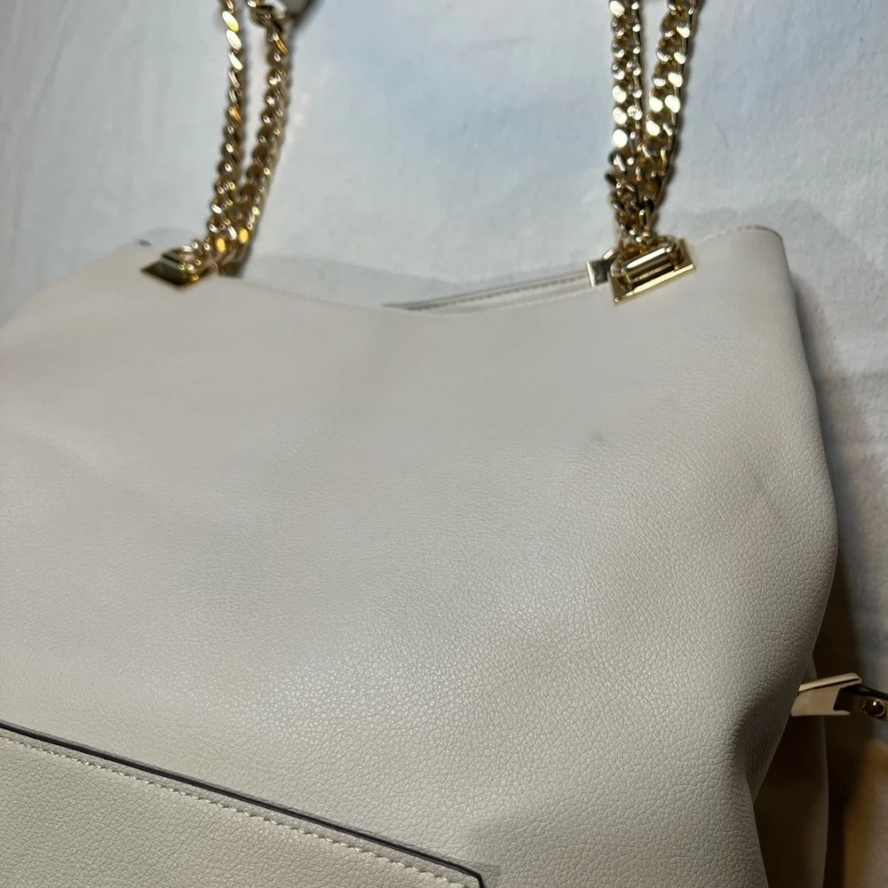 INC International White Leather Tote Bag with‎ Gold Accents - Picture 6 of 13